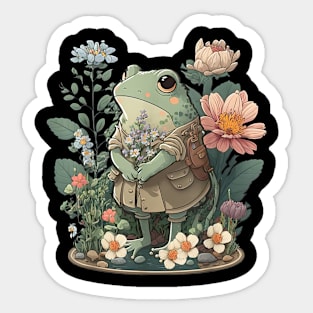 Cute Cottagecore Floral Frog Aesthetic Sticker